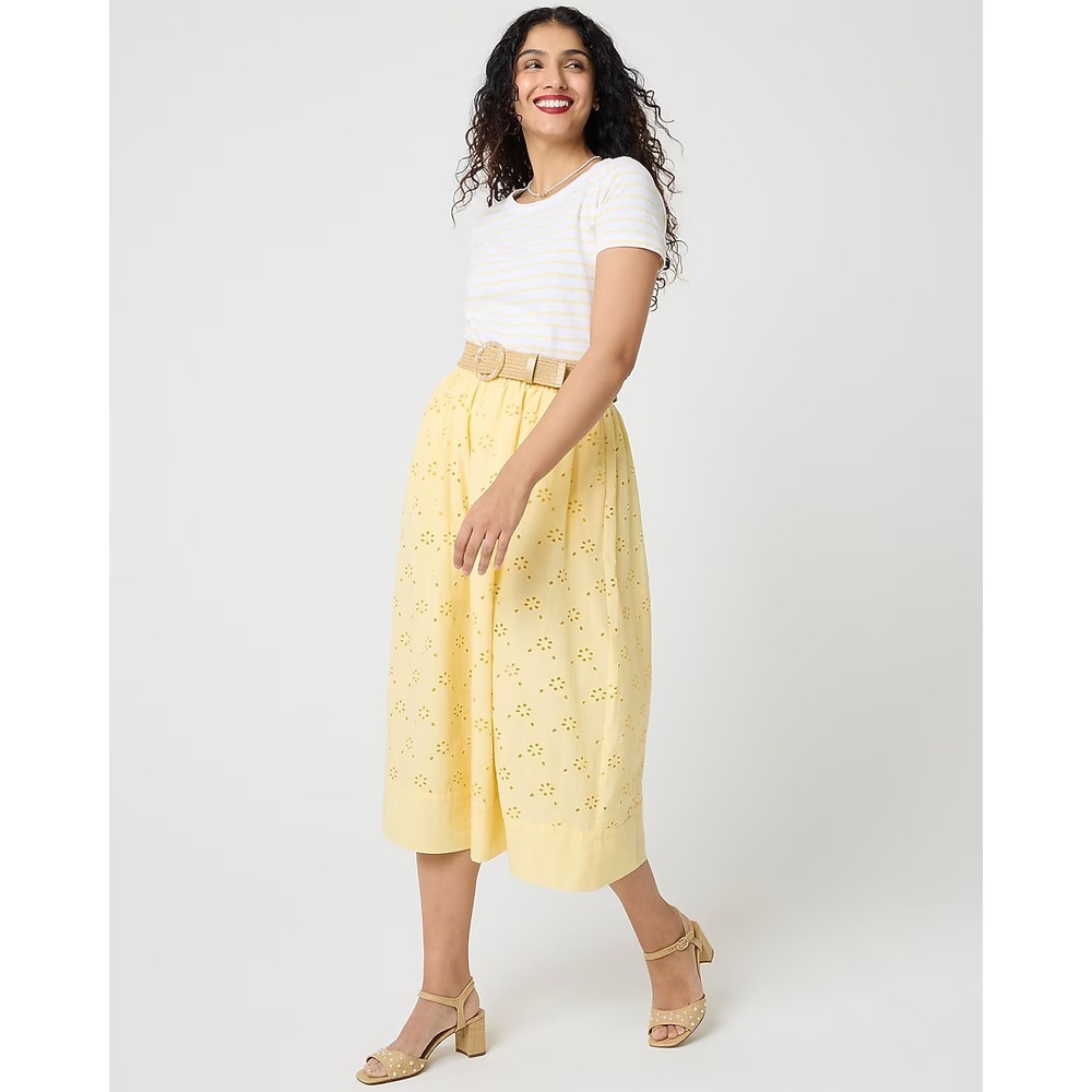 J.Crew Womens Yellow Cotton Eyelet Floral Midi Skirt CS837 Small Petite NWT